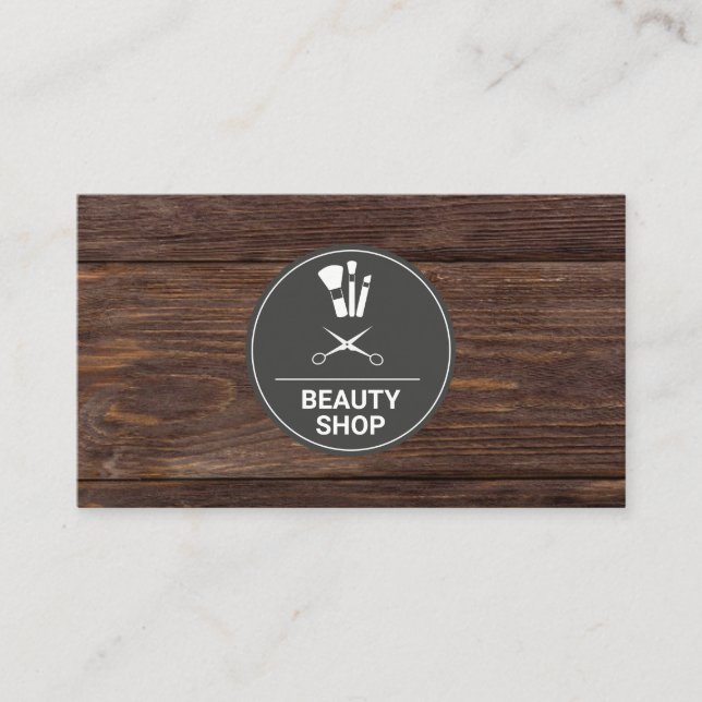 Beauty Shop Wood Monogram Business Card Visitenkarte (Vorderseite)