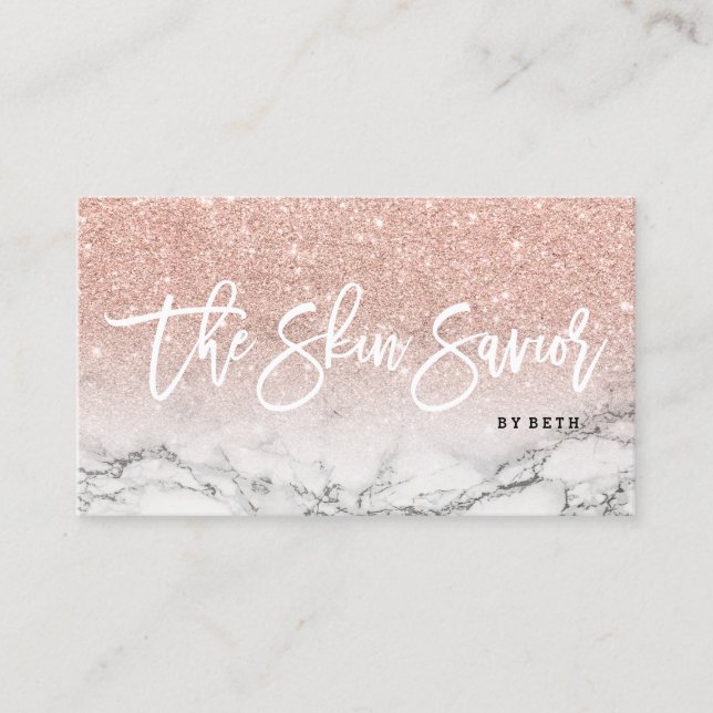 Beauty Skin Typografie Rose Gold Glitzer Marmor Visitenkarte (Vorderseite)