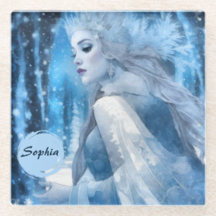 Beauty Snow Queen im Winter Wonderland gefroren Glasuntersetzer