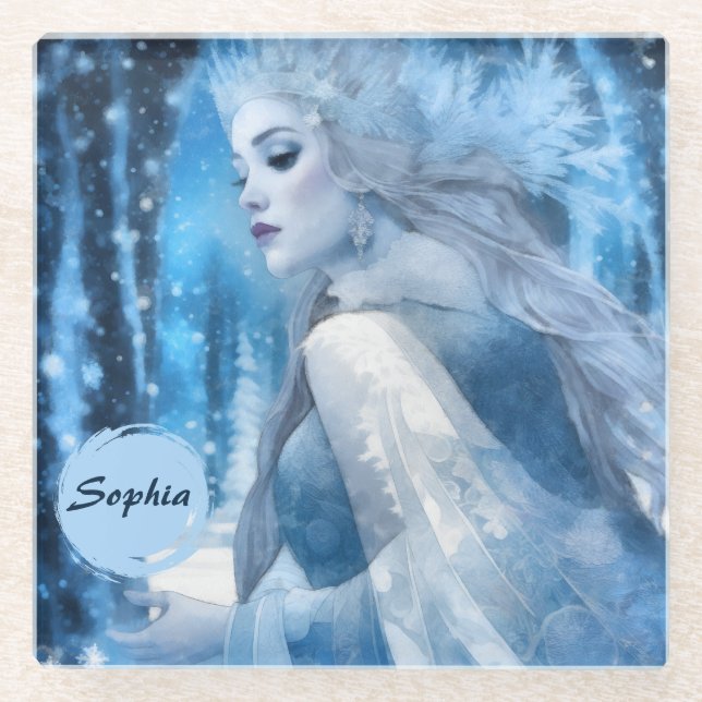 Beauty Snow Queen im Winter Wonderland gefroren Glasuntersetzer (Vorderseite)