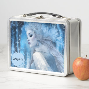 Beauty Snow Queen im Winter Wonderland gefroren Metall Brotdose
