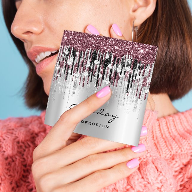Beauty Studio Friseur Makeup Grau Rose Tropfen Quadratische Visitenkarte (Von Creator hochgeladen)