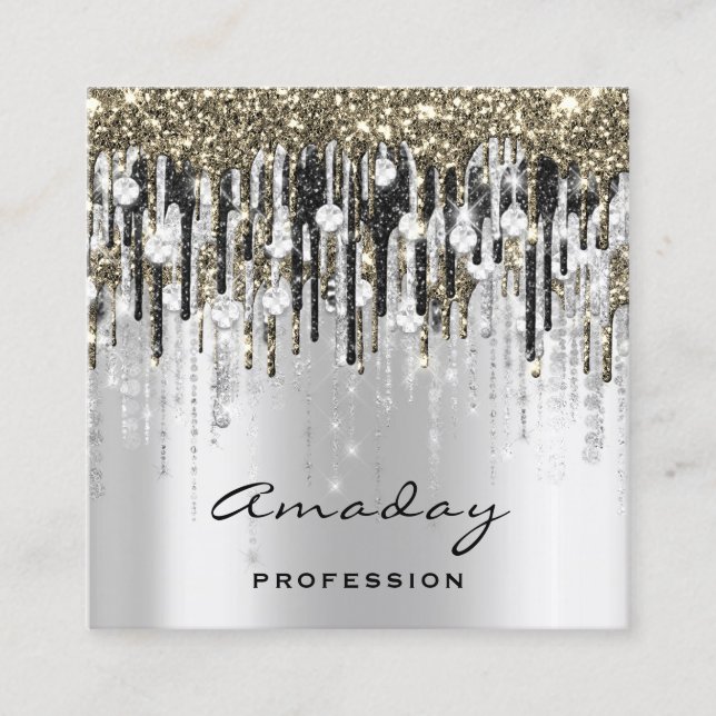 Beauty Studio Friseur Makeup Gray Gold Diamond Quadratische Visitenkarte (Vorderseite)
