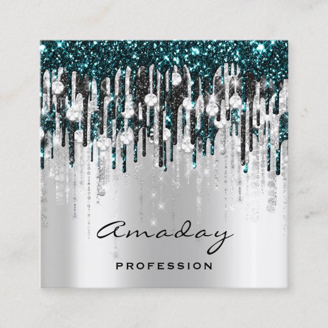 Beauty Studio Friseur Makeup Gray Tropfen Diamond Quadratische Visitenkarte (Vorderseite)