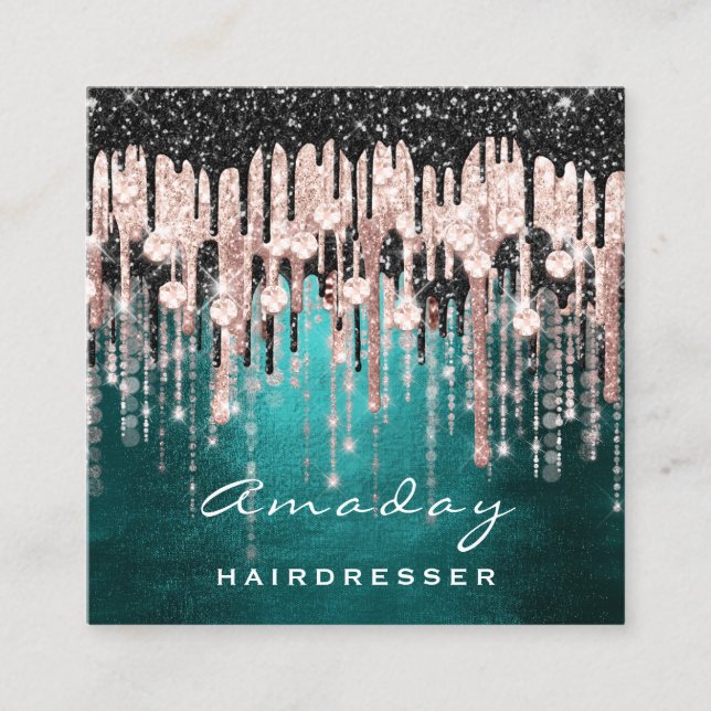 Beauty Studio Friseur Makeup Rose Grün Quadratische Visitenkarte (Vorderseite)