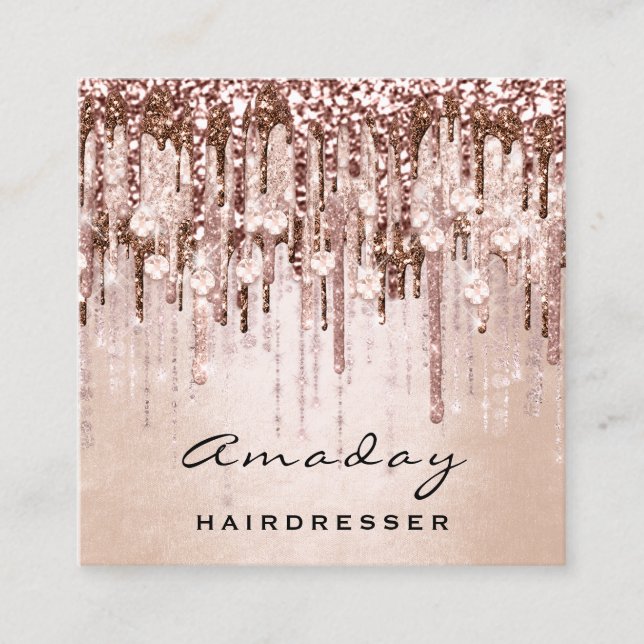 Beauty Studio Friseur Makeup Rose Tropfen Diamond Quadratische Visitenkarte (Vorderseite)