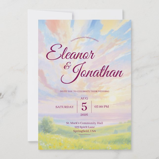 Beauty Sunset Watercolor Wedding Invitation (Dos)
