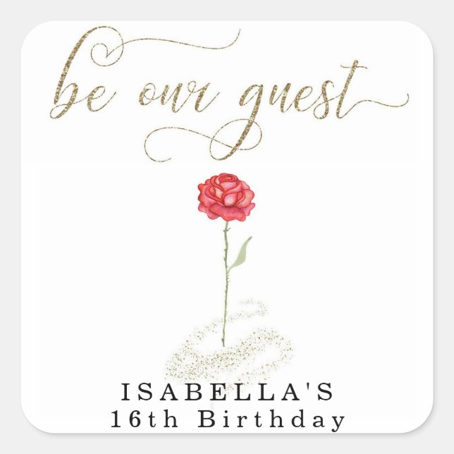 Beauty & The Beast Birthday Bridal Wedding Quadratischer Aufkleber (Vorderseite)