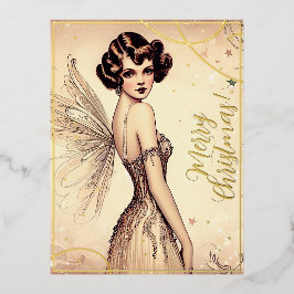 Beauty Vintag Fairy Frohe Weihnachtsgrüße Retro Folien Feiertagspostkarte