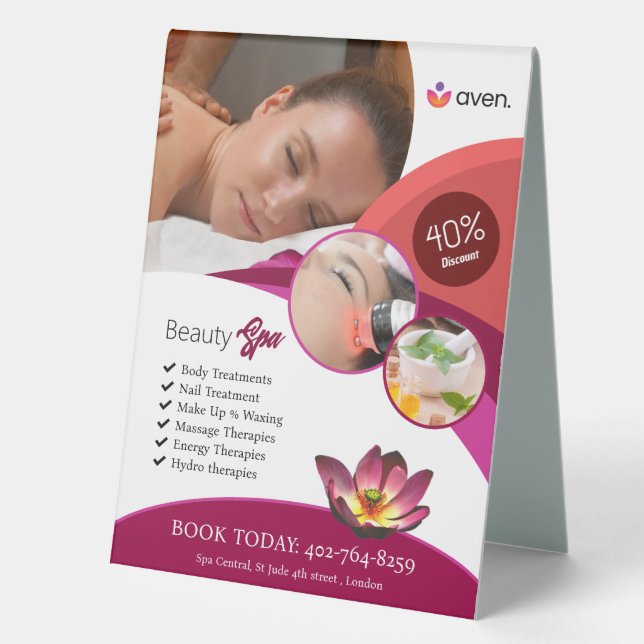 Beauty Wellness-Center Table Zent-Zeichen Tischaufsteller (Vorderseite)