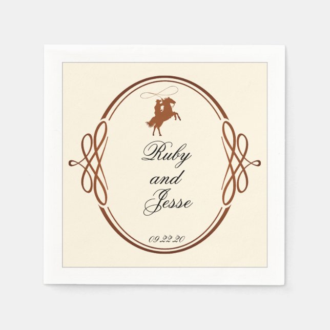 Beauty Western Dark Brown Wedding Serviette (Vorderseite)