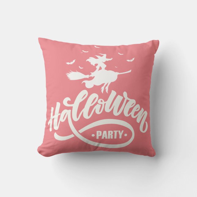 Beauty Witch Flying Broom Halloween Typografie Kissen (Vorderseite)
