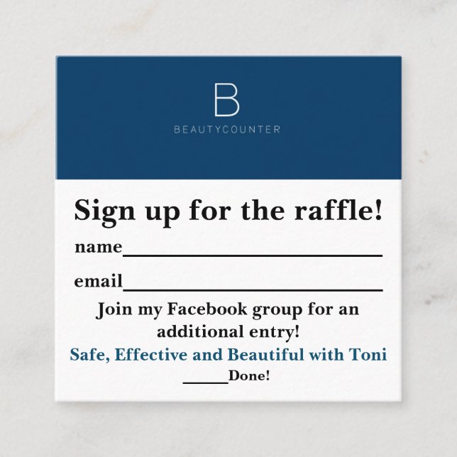 Beautycounter Raffle-Belege Quadratische Visitenkarte (Vorderseite)