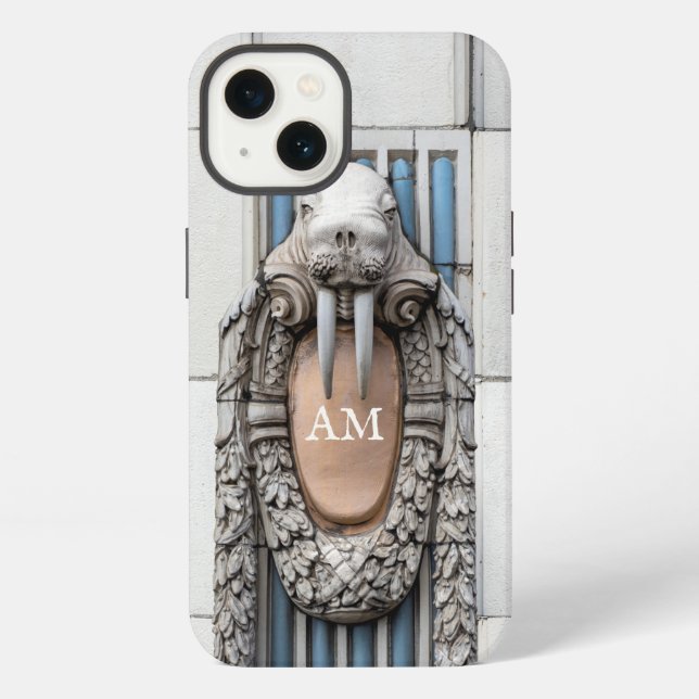 Beaux Arts Walrus Sculpture Custom Monogram iPhone Hülle (Rückseite)