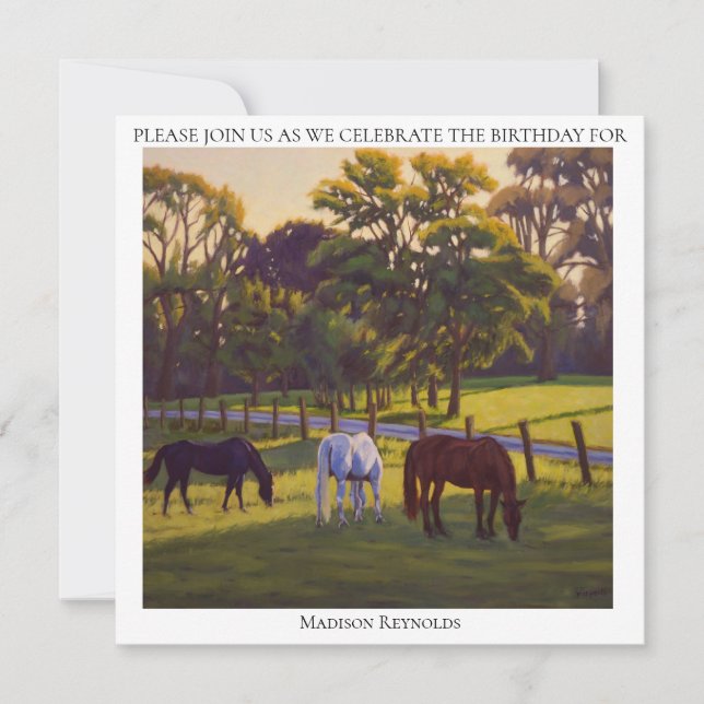 Beaux Chevaux de Campagne en Pâturage Invitation (Devant)
