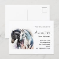 Beaux Chevaux en Aquarelle Invitation Anniversaire