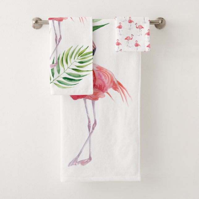 Beaux flamants roses et feuilles tropicaux (En situation)