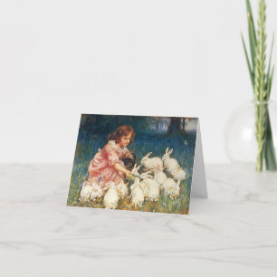 Beaux lapins vintages de fille de carte de note