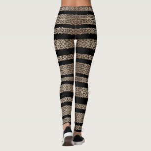 Beaux, noirs avec dorure, leggings en dentelle