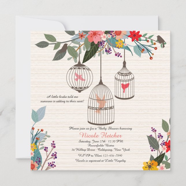 Beaux Oiseaux & Fleurs Invitation (Devant)