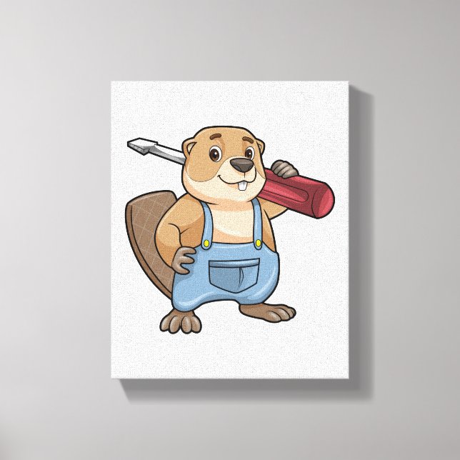 Beaver as Craftsman with Wrench Leinwanddruck (Vorderseite)