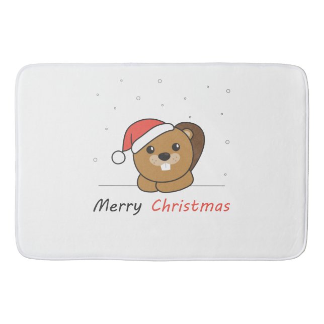 Beaver Christmas Snow Winter Animals Beaver Badematte (Vorderseite)