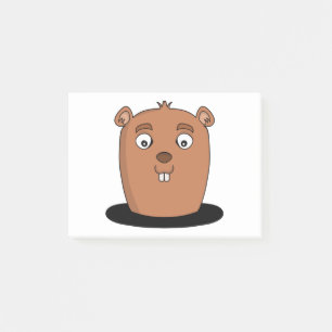 Beaver coming out of a hole post-it klebezettel