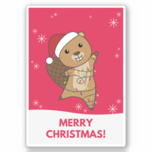 Beaver fröhliche Weihnachtswintertiere Biber Aufkleber
