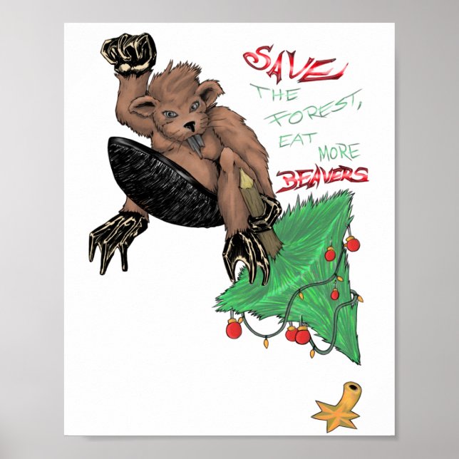 Beaver funny sayings comic drawing poster (Vorne)