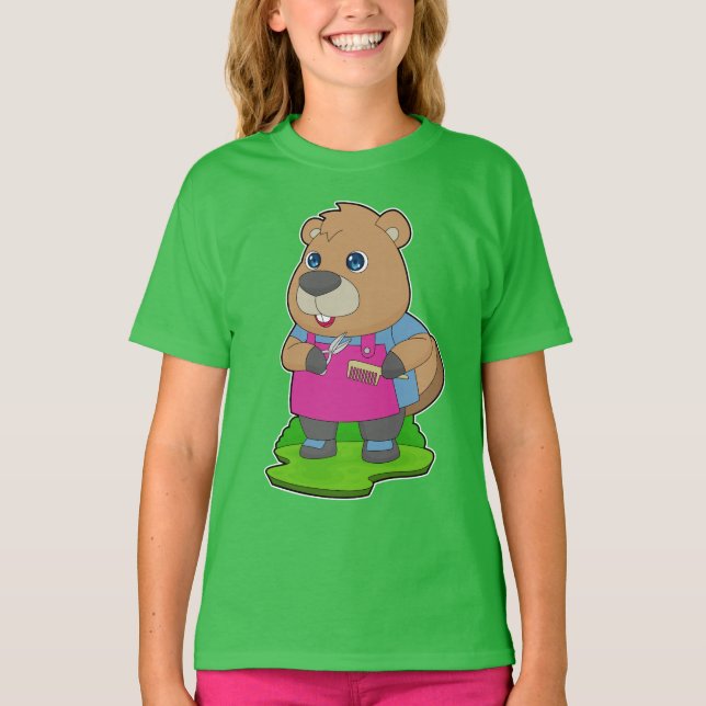 Beaver Hairdresser Schere Comb T-Shirt (Vorderseite)