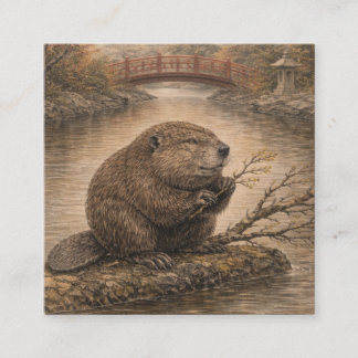 Beaver Japanese Landscape Card Quadratische Visitenkarte