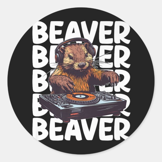 Beaver Lover DJ Runder Aufkleber (Vorderseite)