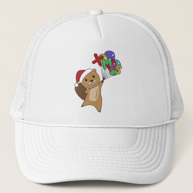Beaver Merry Christmas Winter Animals Beaver Truckerkappe (Vorderseite)