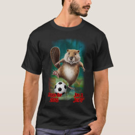 Beaver playing Soccer for the World Cup on a Black T-Shirt