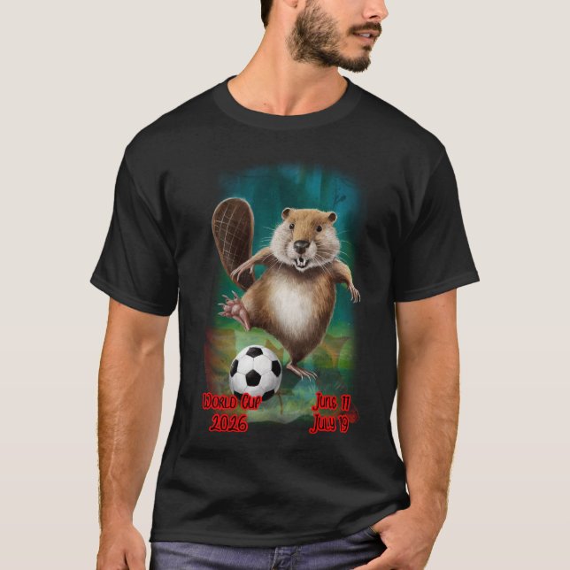 Beaver playing Soccer for the World Cup on a Black T-Shirt (Vorderseite)