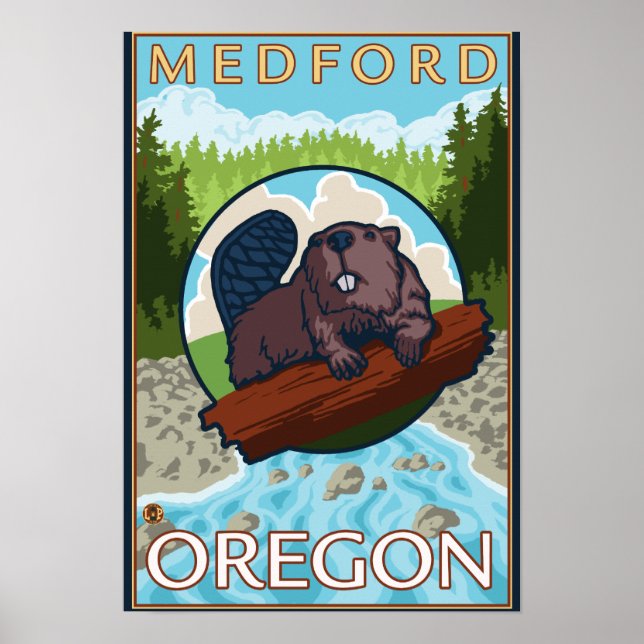 Beaver & River - Medford, Oregon Poster (Vorne)