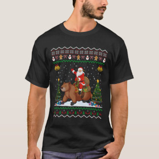 Beaver Ugly Xmas Gift Funny Santa Riding Beaver Ch T-Shirt