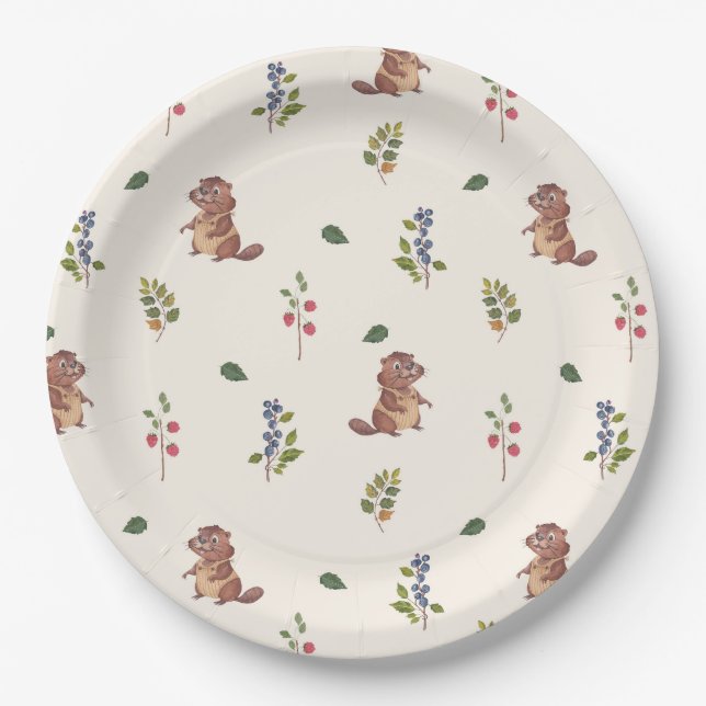 Beaver- und Waldbeeren-Kissen Pappteller (Vorderseite)