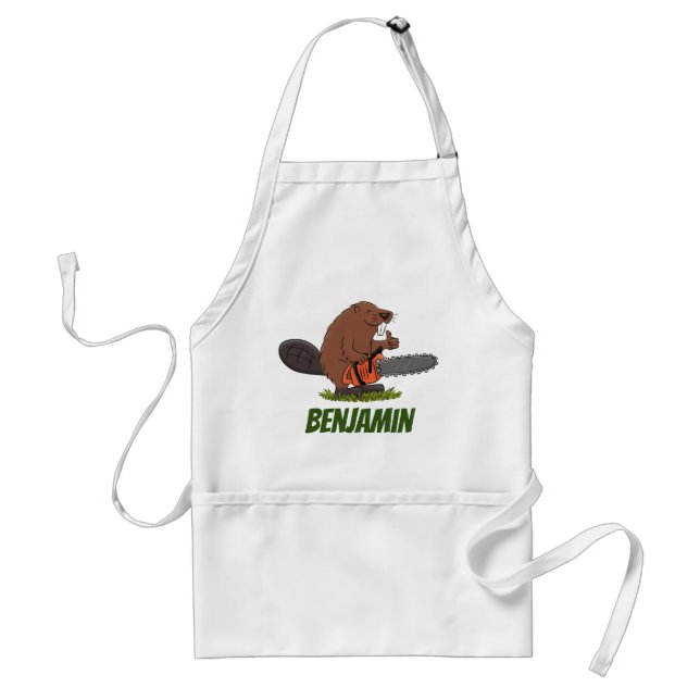 Beaver with chainsaw funny cartoon illustration schürze (Vorne)