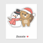 Beaver With Snowman in Winter At Christmas Aufkleber<br><div class="desc">Beaver with a snowman in winter for Christmas - a snowman for winter and Christmas. A winter greeting in the cold season for the holidays. Christmas beaver with snowman.</div>