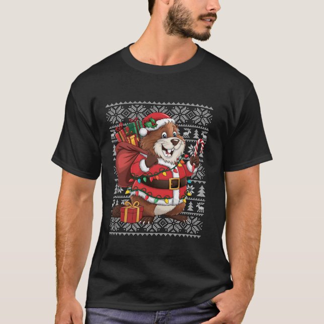 Beaver Xmas Sweater Style Ugly Santa Beaver Christ T-Shirt (Vorderseite)