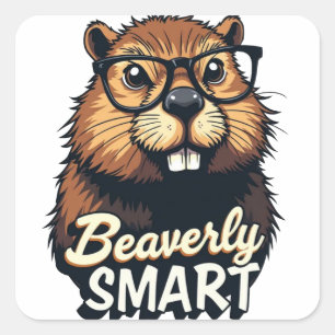 Beaversmart - Funny Beaver mit Brillen Graphic Quadratischer Aufkleber