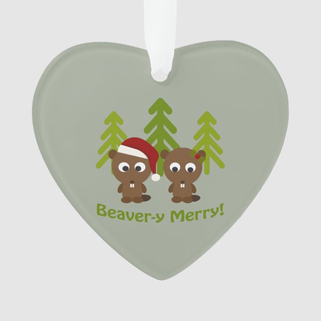 Beavery frohe Weihnacht-Biber-Paare Ornament (Vorderseite)