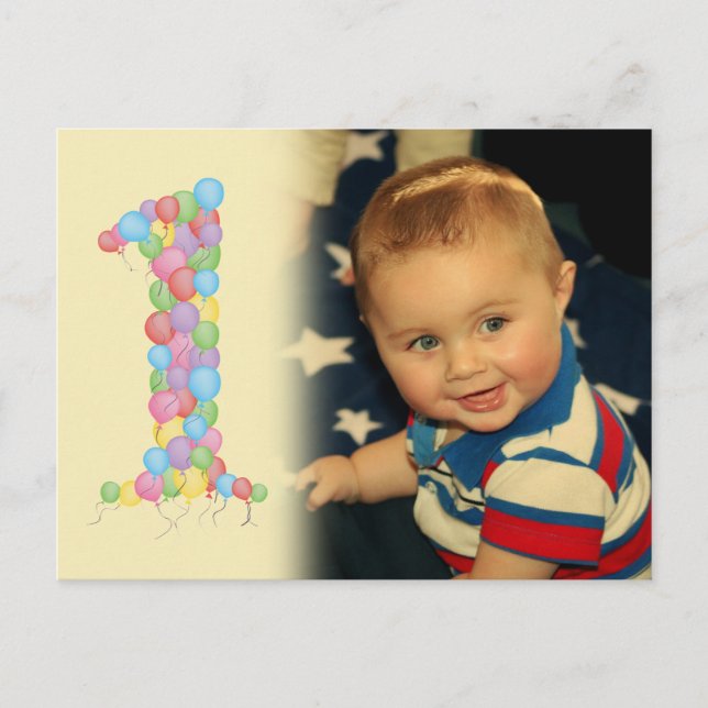 Bébé 1er Anniversaire Ballons Merci Photo Carte Po (Devant)