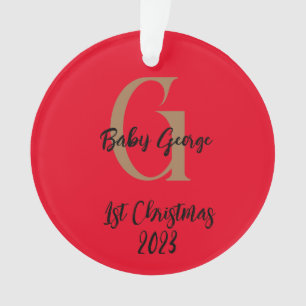 Bébé 1er ornement arbre de Noël unisex monogramme