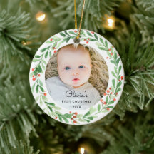Bébé 1er ornement photo de Noël
