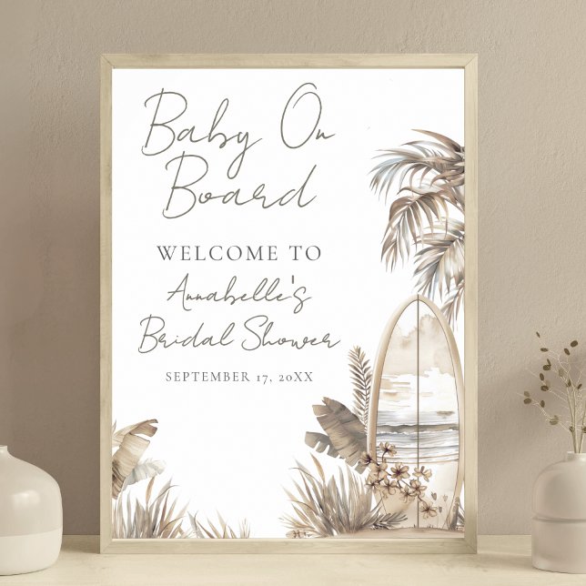 Bébé à bord Baby shower de plage Affiche de bienve (Baby On Board Beach Baby Shower Welcome Sign )
