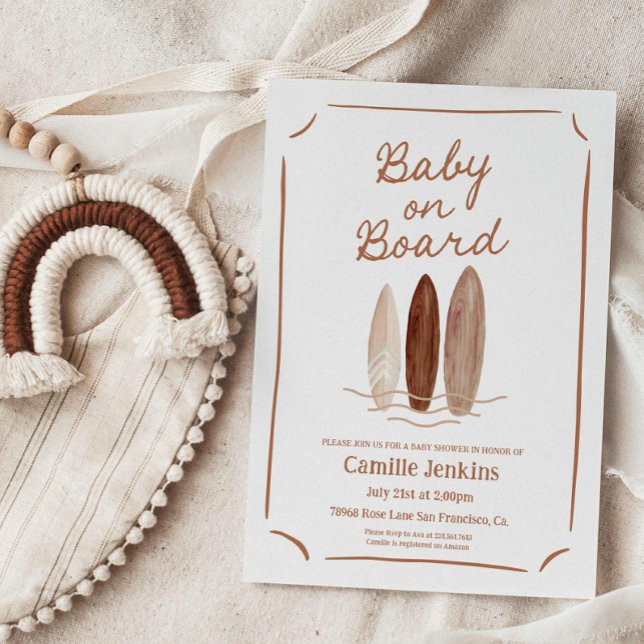 Bébé à bord Baby shower d'été Invitation (Baby on Board Boho Beach Baby Shower Invitation)