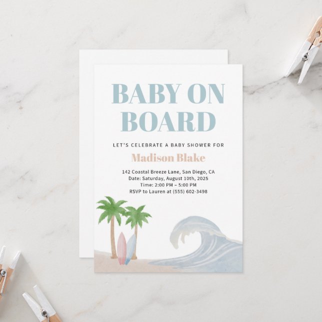 Bébé à bord Invitation Baby shower (Devant/Arrière en situation)