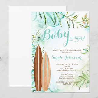Bébé à bord Surf Baby shower Invitation